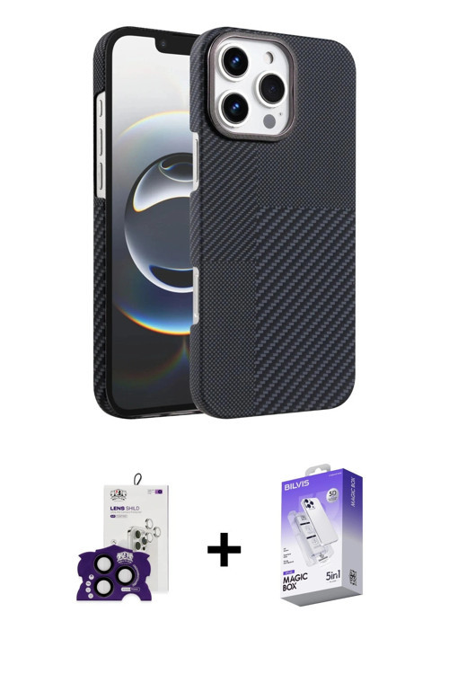 ieg™ iPhone 16 Pro Max Kılıf Doruk Serisi - Siyah Bilvis 5in1 3D Magic Cam Ekran Koruyucu + Siyah Bi