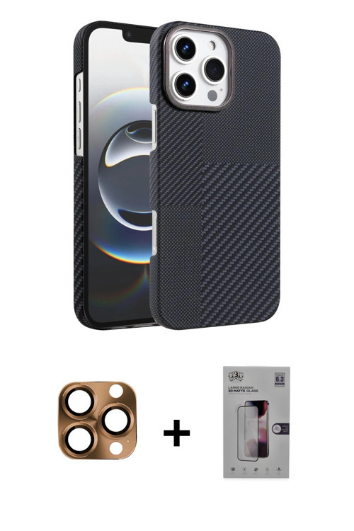 ieg™ iPhone 16 Pro Max Kılıf Doruk Serisi - Siyah Bilvis 3D Mat Cam Ekran Koruyucu + Çöl Titanyum Pe