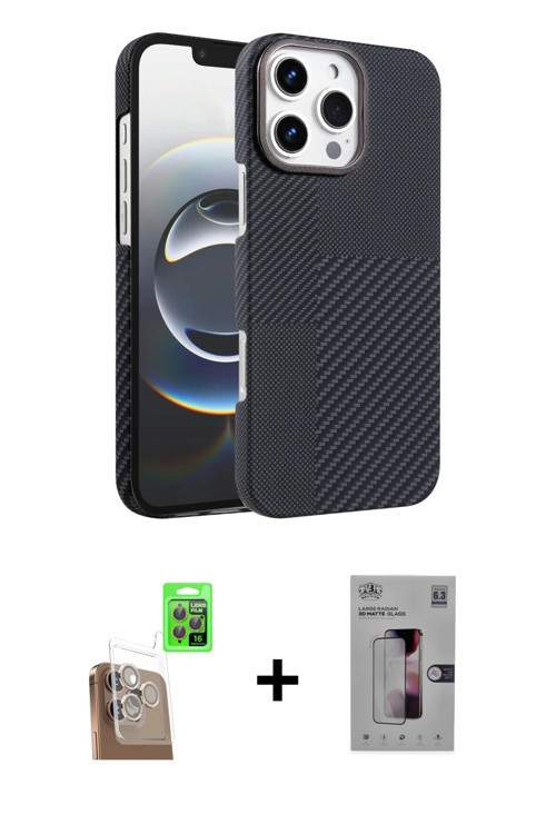 ieg™ iPhone 16 Pro Max Kılıf Doruk Serisi - Siyah Bilvis 3D Mat Cam Ekran Koruyucu + Çöl Titanyum Ra