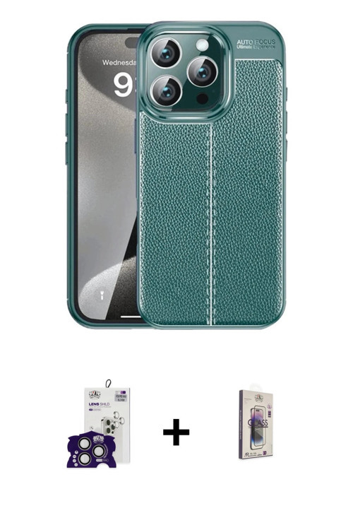 ieg™ iPhone 16 Pro Max Kılıf Doruk Klasik Özel Seri - Siyah Bilvis 3D Cam Ekran Koruyucu + Titanyum