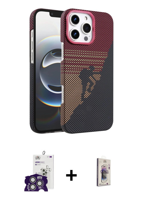 ieg™ iPhone 16 Pro Max Kılıf Doruk Serisi - Siyah Bilvis 3D Cam Ekran Koruyucu + Gümüş Bilvis Titan