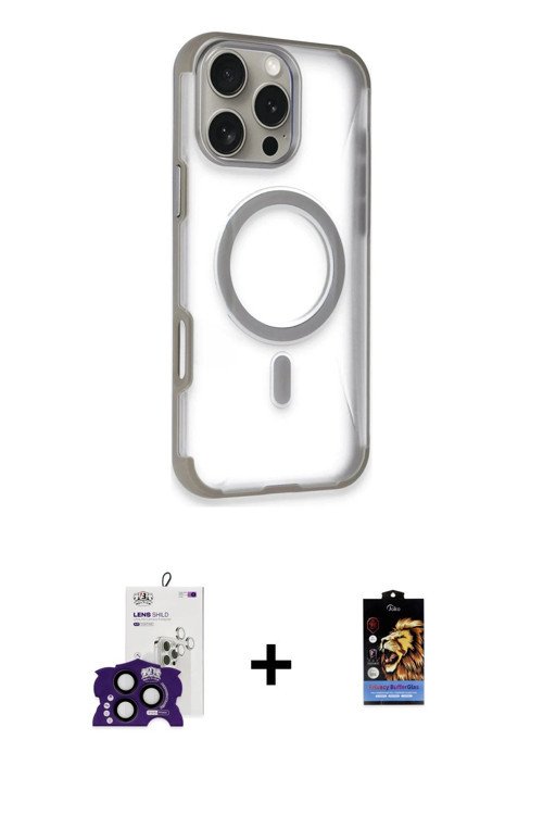 ieg™ iPhone 16 Pro Max Kılıf Eksen Klasik Koleksiyonu - Siyah Buffer Hayalet Cam Ekran Koruyucu + Si
