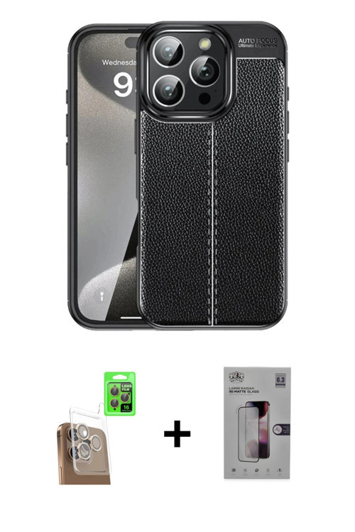 ieg™ iPhone 16 Pro Max Kılıf Doruk Klasik Özel Seri - Siyah Bilvis 3D Mat Cam Ekran Koruyucu + Çöl T