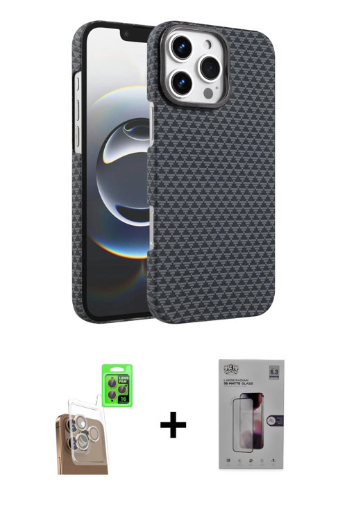 ieg™ iPhone 16 Pro Max Kılıf Doruk Serisi - Siyah Bilvis 3D Mat Cam Ekran Koruyucu + Çöl Titanyum Ra