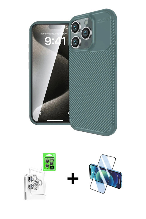 ieg™ iPhone 16 Pro Max Kılıf Eksen Form Prime - Siyah 3D Antistatik Cam Ekran Koruyucu + Beyaz Raze