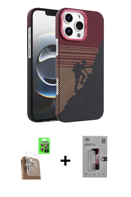 ieg™ iPhone 16 Pro Max Kılıf Doruk Serisi - Siyah Bilvis 3D Mat Cam Ekran Koruyucu + Çöl Titanyum Ra