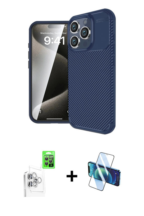 ieg™ iPhone 16 Pro Max Kılıf Eksen Form Prime - Siyah 3D Antistatik Cam Ekran Koruyucu + Beyaz Raze