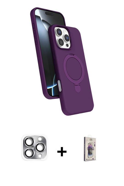 ieg™ iPhone 16 Pro Max Kılıf İz Işık Koleksiyonu - Siyah Bilvis 3D Cam Ekran Koruyucu + Gri Pers Alü