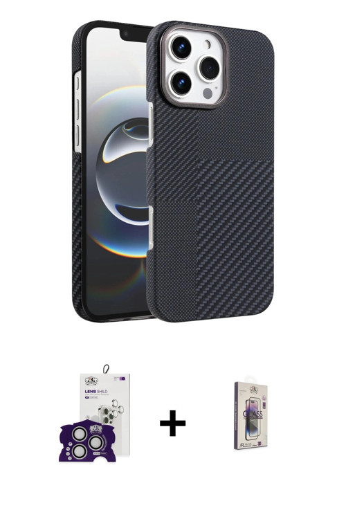 ieg™ iPhone 16 Pro Max Kılıf Doruk Serisi - Siyah Bilvis 3D Cam Ekran Koruyucu + Gümüş Bilvis Titan