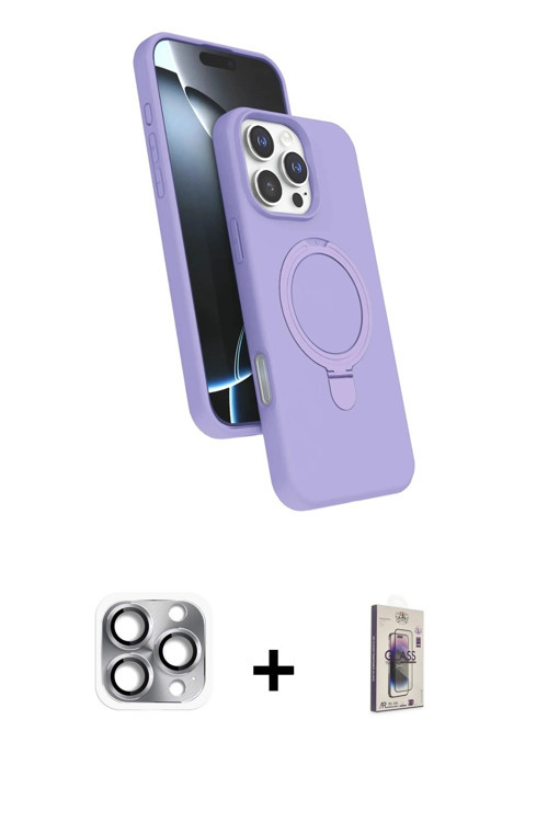 ieg™ iPhone 16 Pro Max Kılıf İz Işık Koleksiyonu - Siyah Bilvis 3D Cam Ekran Koruyucu + Gri Pers Alü