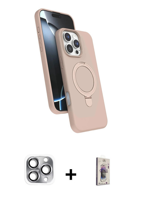 ieg™ iPhone 16 Pro Max Kılıf İz Işık Koleksiyonu - Siyah Bilvis 3D Cam Ekran Koruyucu + Gri Pers Alü