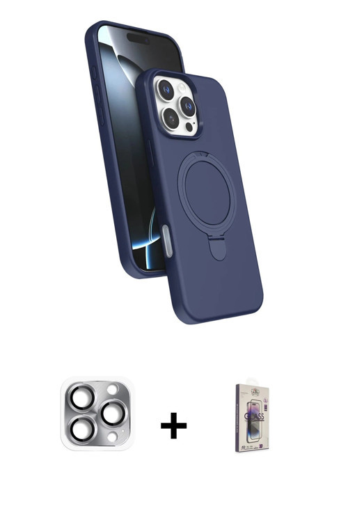 ieg™ iPhone 16 Pro Max Kılıf İz Işık Koleksiyonu - Siyah Bilvis 3D Cam Ekran Koruyucu + Gri Pers Alü