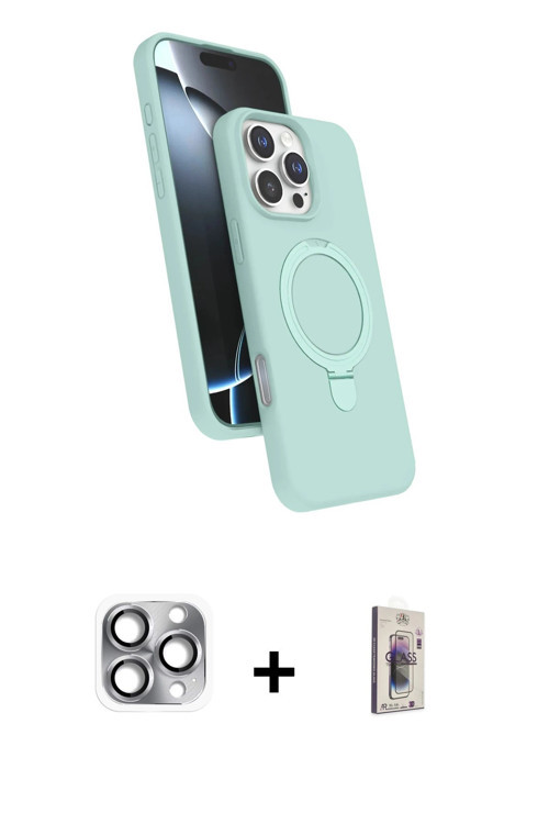 ieg™ iPhone 16 Pro Max Kılıf İz Işık Koleksiyonu - Siyah Bilvis 3D Cam Ekran Koruyucu + Gri Pers Alü