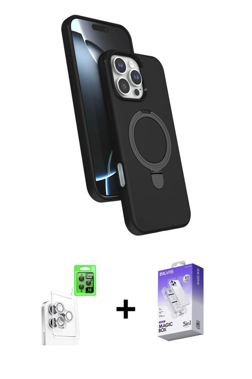 ieg™ iPhone 16 Pro Max Kılıf İz Işık Koleksiyonu - Siyah Bilvis 5in1 3D Magic Cam Ekran Koruyucu + B