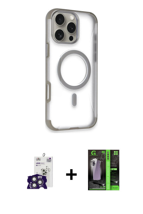 ieg™ iPhone 16 Pro Max Kılıf Eksen Klasik Koleksiyonu - Şeffaf 360 Full Body Arka Koruyucu + Titanyu