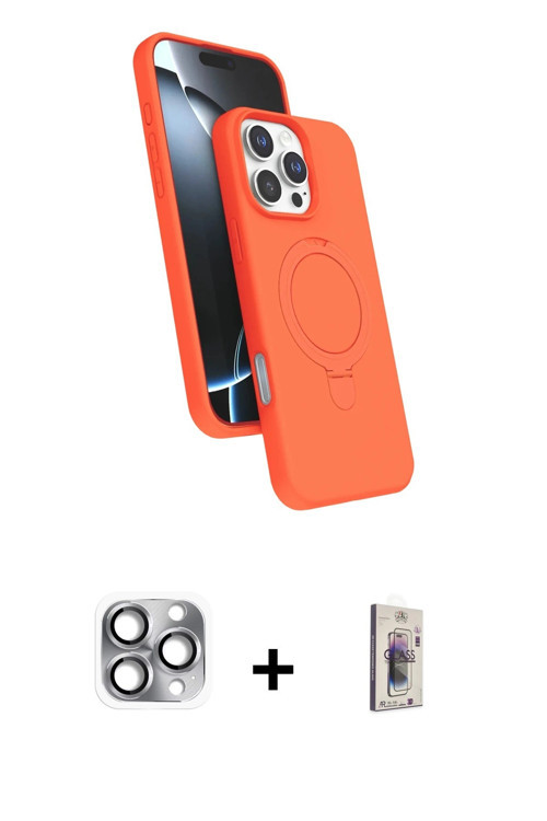 ieg™ iPhone 16 Pro Max Kılıf İz Işık Koleksiyonu - Siyah Bilvis 3D Cam Ekran Koruyucu + Gri Pers Alü