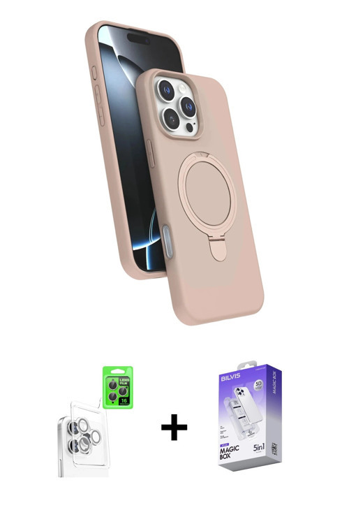 ieg™ iPhone 16 Pro Max Kılıf İz Işık Koleksiyonu - Siyah Bilvis 5in1 3D Magic Cam Ekran Koruyucu + B