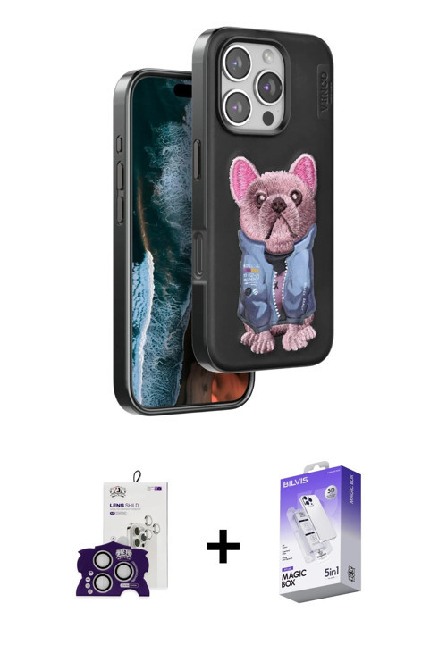 ieg™ iPhone 16 Pro Max Kılıf İz Minimal Koleksiyonu - Siyah Bilvis 5in1 3D Magic Cam Ekran Koruyucu