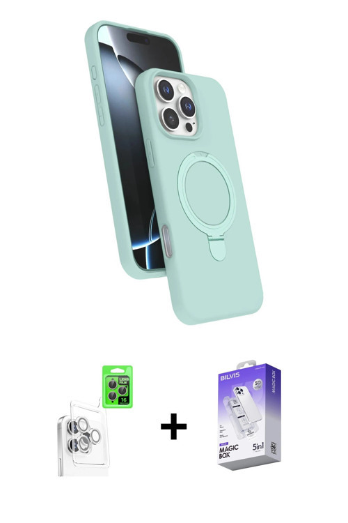 ieg™ iPhone 16 Pro Max Kılıf İz Işık Koleksiyonu - Siyah Bilvis 5in1 3D Magic Cam Ekran Koruyucu + B
