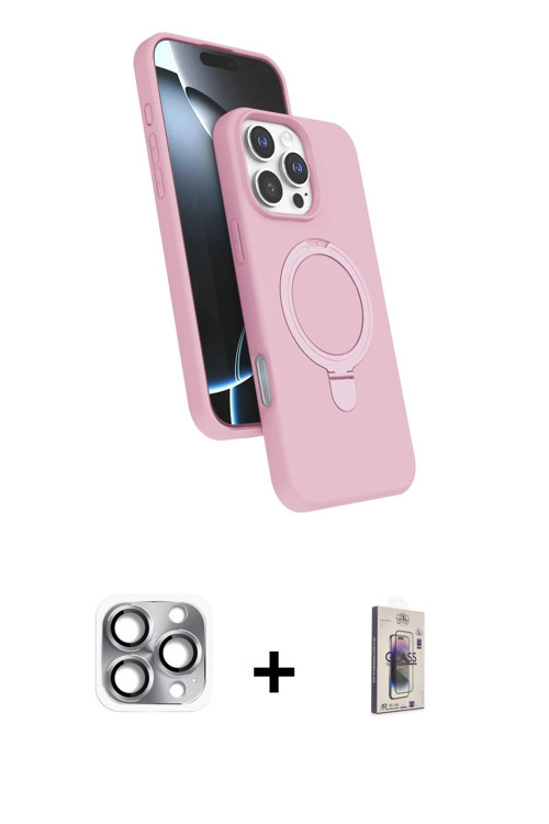 ieg™ iPhone 16 Pro Max Kılıf İz Işık Koleksiyonu - Siyah Bilvis 3D Cam Ekran Koruyucu + Gri Pers Alü