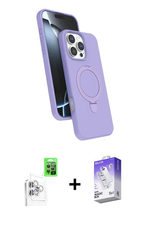 ieg™ iPhone 16 Pro Max Kılıf İz Işık Koleksiyonu - Siyah Bilvis 5in1 3D Magic Cam Ekran Koruyucu + B