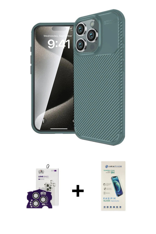 ieg™ iPhone 16 Pro Max Kılıf Eksen Form Prime - Şeffaf Pasifik Cam Ekran Koruyucu + Gümüş Bilvis Tit
