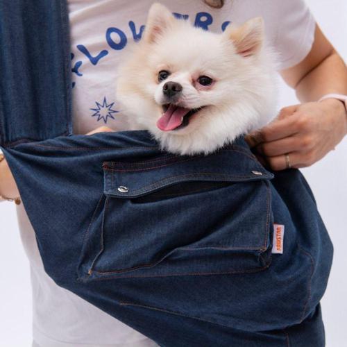 Mavi Denim Crossbody Küçük Irk Köpek Çapraz Taşıma Çantası