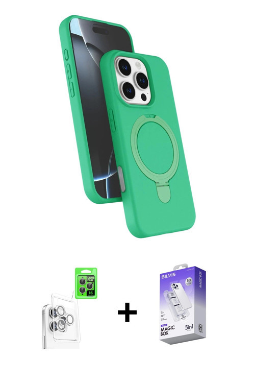 ieg™ iPhone 16 Pro Max Kılıf İz Işık Koleksiyonu - Siyah Bilvis 5in1 3D Magic Cam Ekran Koruyucu + B