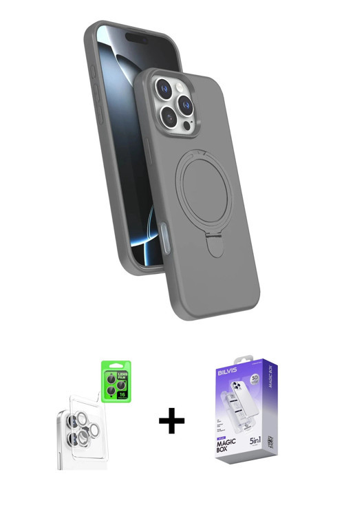 ieg™ iPhone 16 Pro Max Kılıf İz Işık Koleksiyonu - Siyah Bilvis 5in1 3D Magic Cam Ekran Koruyucu + B
