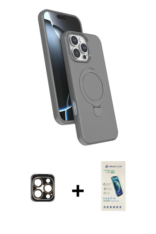 ieg™ iPhone 16 Pro Max Kılıf İz Işık Koleksiyonu - Şeffaf Pasifik Cam Ekran Koruyucu + Gold PVD Meta