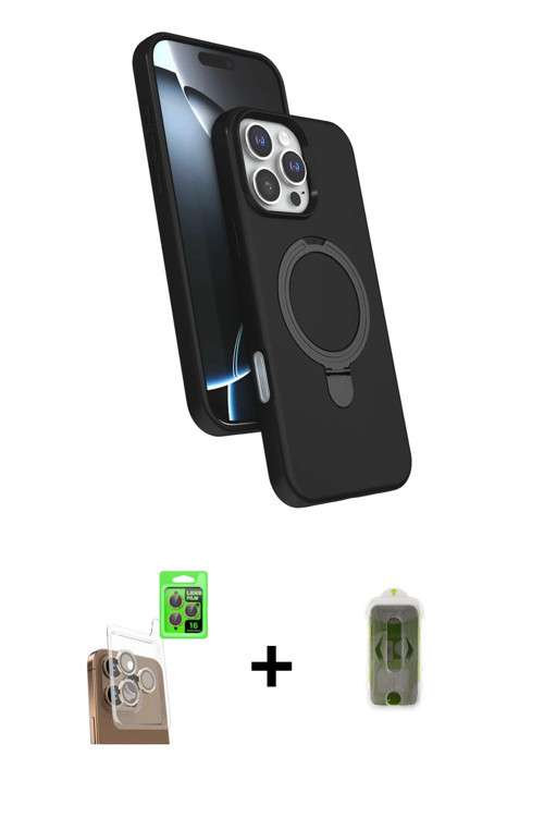 ieg™ iPhone 16 Pro Max Kılıf İz Işık Koleksiyonu - Siyah Joko Magic 5D Hayalet Cam + Çöl Titanyum Ra