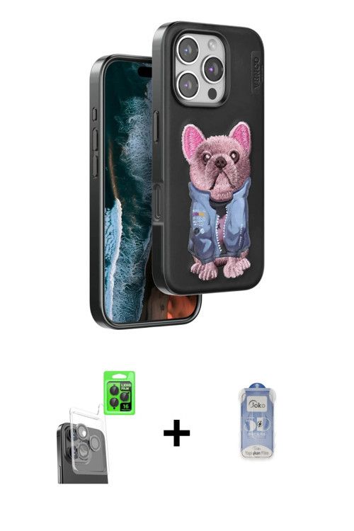 ieg™ iPhone 16 Pro Max Kılıf İz Minimal Koleksiyonu - Siyah Joko Magic 5D Cam + Siyah Raze Metal Kam