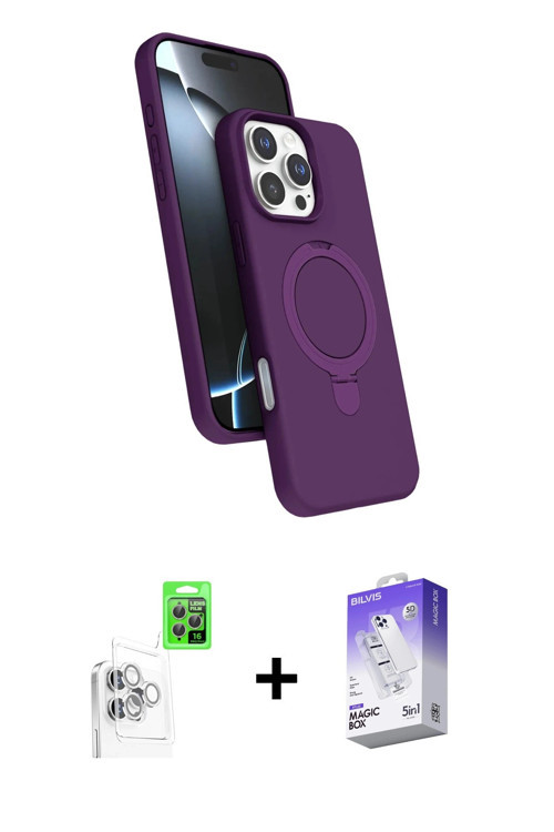 ieg™ iPhone 16 Pro Max Kılıf İz Işık Koleksiyonu - Siyah Bilvis 5in1 3D Magic Cam Ekran Koruyucu + B