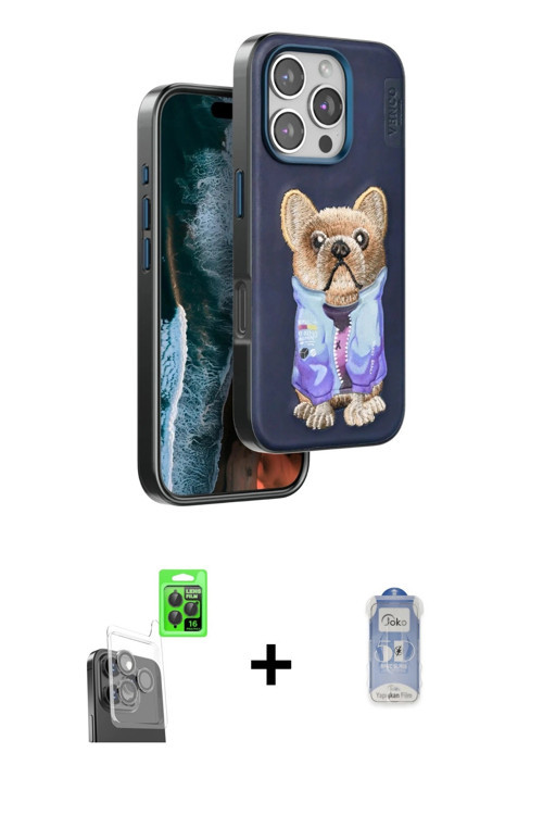 ieg™ iPhone 16 Pro Max Kılıf İz Minimal Koleksiyonu - Siyah Joko Magic 5D Cam + Siyah Raze Metal Kam