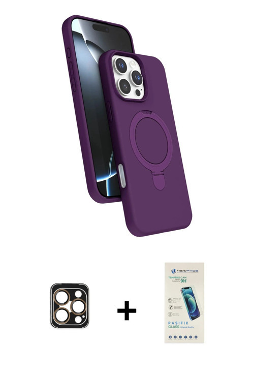 ieg™ iPhone 16 Pro Max Kılıf İz Işık Koleksiyonu - Şeffaf Pasifik Cam Ekran Koruyucu + Gold PVD Meta