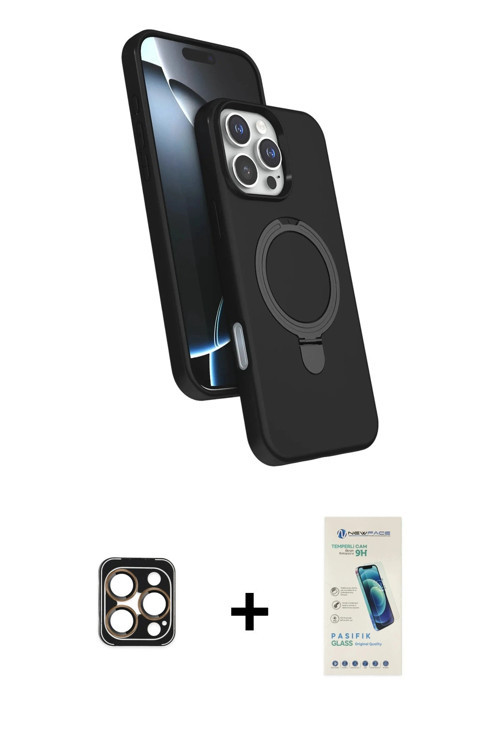 ieg™ iPhone 16 Pro Max Kılıf İz Işık Koleksiyonu - Şeffaf Pasifik Cam Ekran Koruyucu + Gold PVD Meta