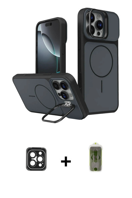 ieg™ iPhone 16 Pro Max Kılıf İz Modern Prime - Siyah Joko Magic 5D Hayalet Cam + Siyah PVD Metal Kam