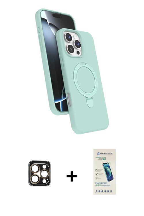 ieg™ iPhone 16 Pro Max Kılıf İz Işık Koleksiyonu - Şeffaf Pasifik Cam Ekran Koruyucu + Gold PVD Meta