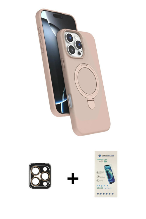 ieg™ iPhone 16 Pro Max Kılıf İz Işık Koleksiyonu - Şeffaf Pasifik Cam Ekran Koruyucu + Gold PVD Meta