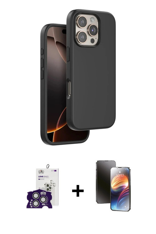 ieg™ iPhone 16 Pro Max Kılıf Kıvılcım Çizgi Serisi - Siyah 3D Antistatik Mat Seramik Nano Ekran Koru