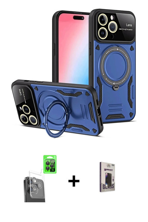 ieg™ iPhone 16 Pro Max Kılıf Kıvılcım Modern Serisi - Siyah Bilvis Hayalet Cam Ekran Koruyucu + Siya