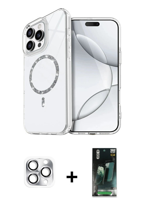 ieg™ iPhone 16 Pro Max Kılıf Kıvılcım Form Prime - Siyah 360 Mat Full Body Arka Koruyucu + Gümüş Per