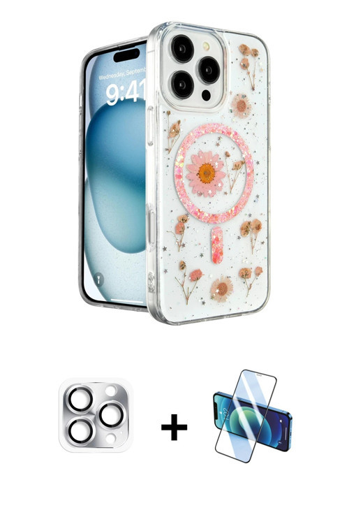 ieg™ iPhone 16 Pro Max Kılıf Kozmos Doku - Siyah 3D Antistatik Cam Ekran Koruyucu + Gümüş Pers Alümi