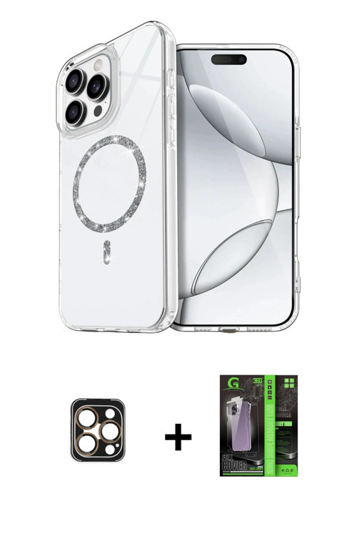 ieg™ iPhone 16 Pro Max Kılıf Kıvılcım Form Prime - Şeffaf 360 Full Body Arka Koruyucu + Gold PVD Met