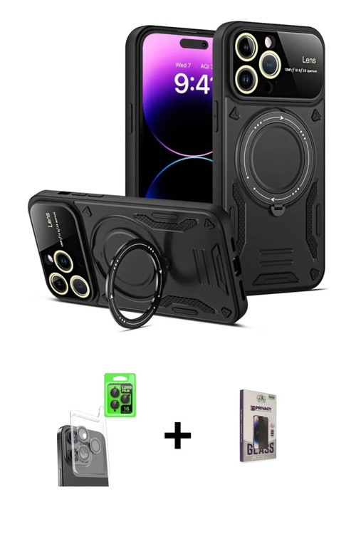 ieg™ iPhone 16 Pro Max Kılıf Kıvılcım Modern Serisi - Siyah Bilvis Hayalet Cam Ekran Koruyucu + Siya