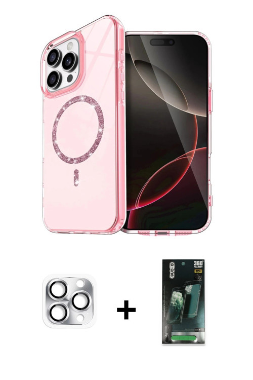 ieg™ iPhone 16 Pro Max Kılıf Kıvılcım Form Prime - Siyah 360 Mat Full Body Arka Koruyucu + Gümüş Per