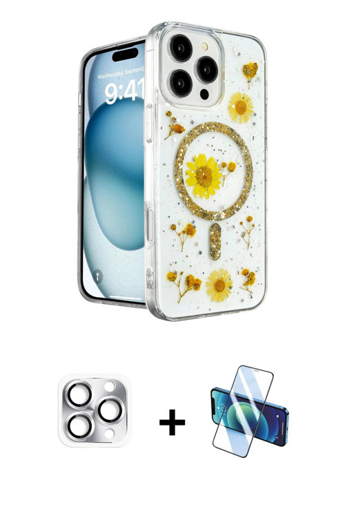 ieg™ iPhone 16 Pro Max Kılıf Kozmos Doku - Siyah 3D Antistatik Cam Ekran Koruyucu + Gümüş Pers Alümi
