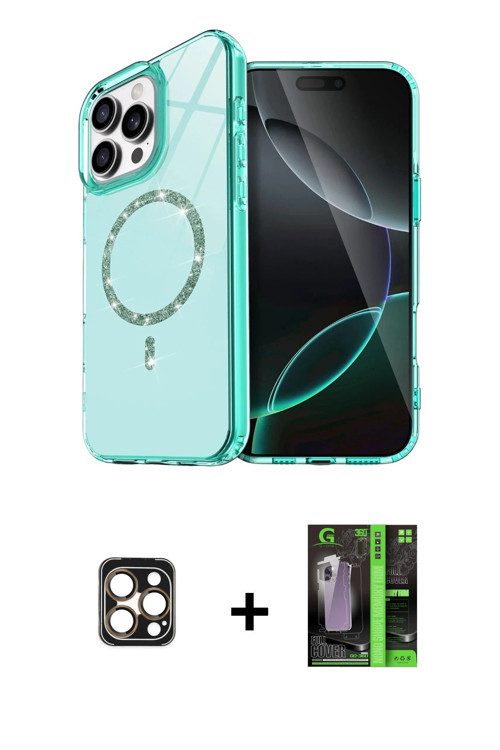 ieg™ iPhone 16 Pro Max Kılıf Kıvılcım Form Prime - Şeffaf 360 Full Body Arka Koruyucu + Gold PVD Met
