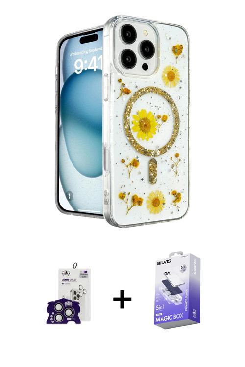ieg™ iPhone 16 Pro Max Kılıf Kozmos Doku - Siyah Bilvis 5in1 5D Magic Hayalet Cam Ekran Koruyucu + T
