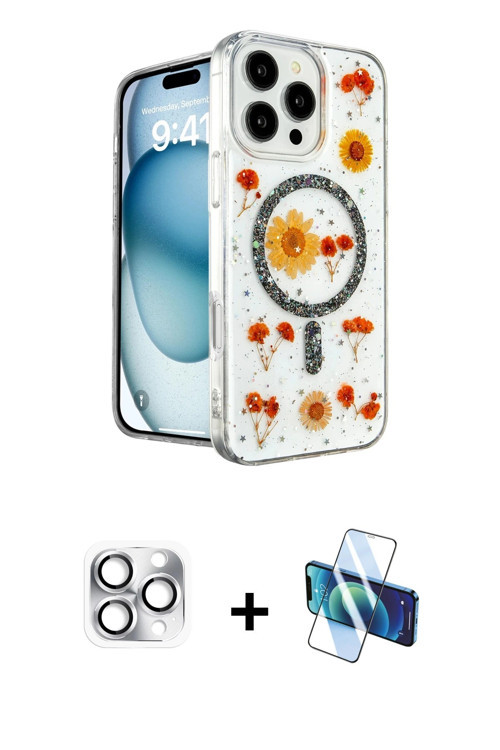 ieg™ iPhone 16 Pro Max Kılıf Kozmos Doku - Siyah 3D Antistatik Cam Ekran Koruyucu + Gümüş Pers Alümi